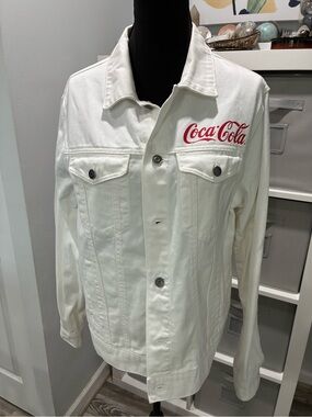 Coca Cola White Denim Trucker Jacket with Red Logo